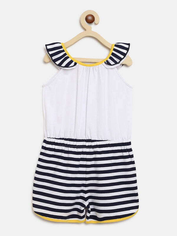 Girls White Knitted Short Dungaree image number 1